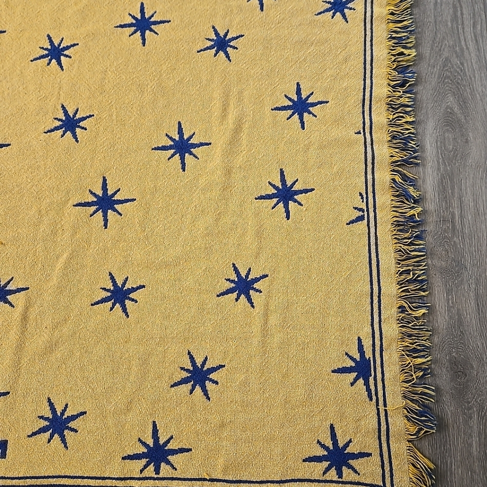 Vintage 90s Celestial Stars Throw Blanket Blue Gold Miracles In Sight Tapestry - Picture 10 of 10